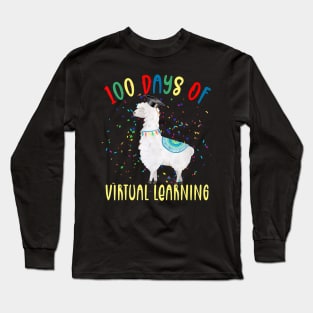 100th Day Of School Llama 100 Days 2021 Virtual Learning Long Sleeve T-Shirt